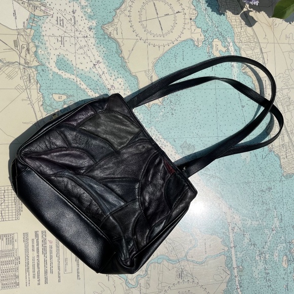 Vintage Black Leather Patchwork Purse - Picture 4 of 5
